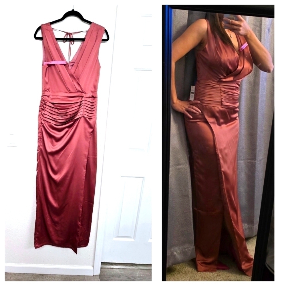 Asos Bridesmaid Satin  Wrap Front  Maxi Dress In Forever Rose Size 6